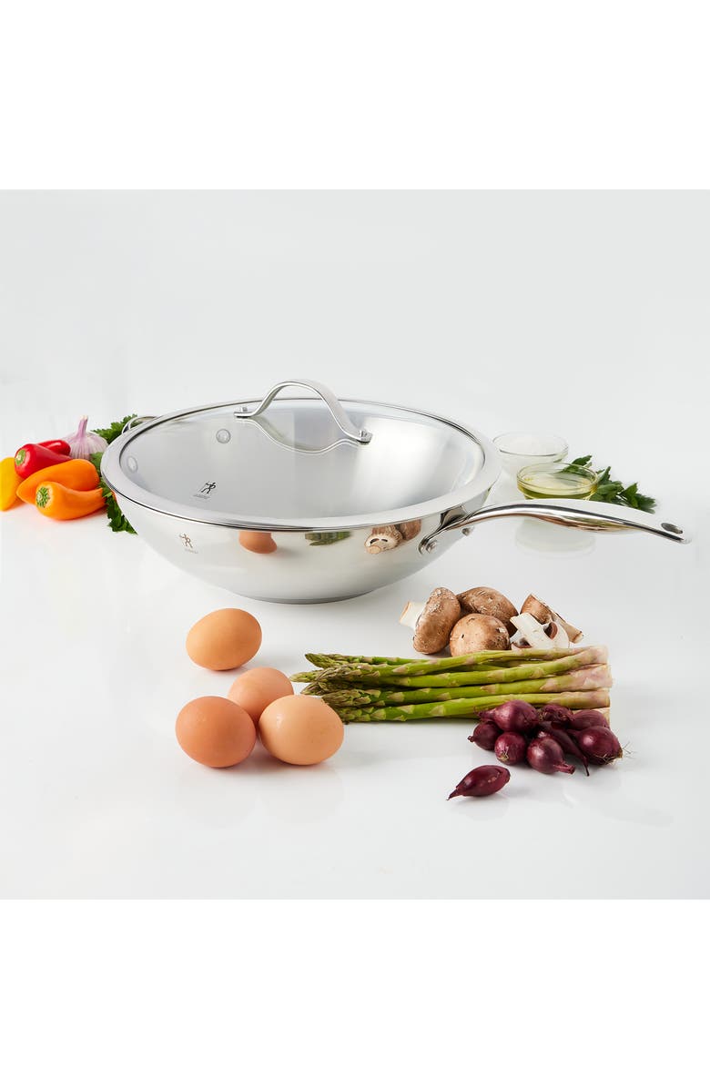 HENCKELS CUTLERY Aragon 12.5-Inch Stainless Steel Wok & Lid, Alternate, color, Silver