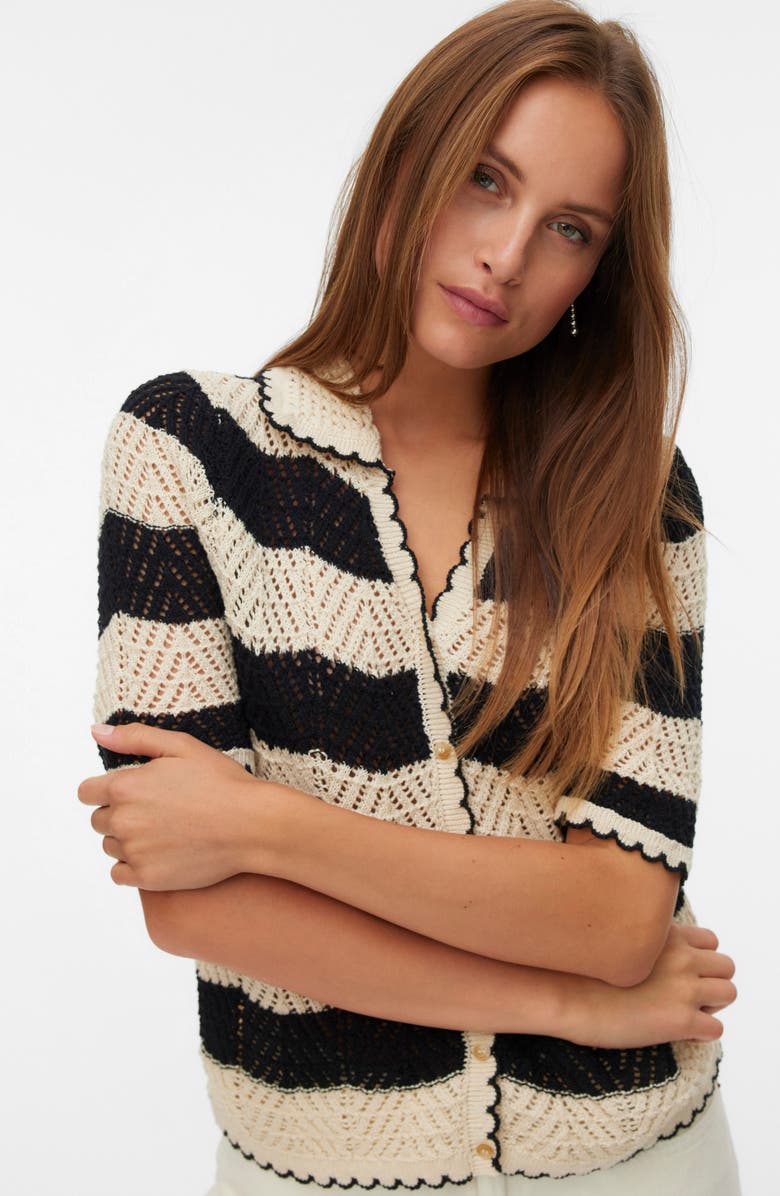 VERO MODA Golden Cove Cardigan, Alternate, color, Birch/ Black Stripes