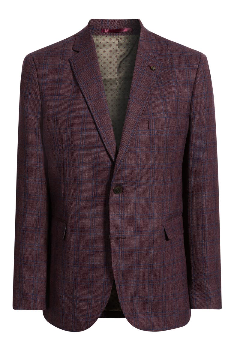 Townsend Windowpane Plaid Wool Sport Coat, Main, color, BURGUNDY WINDOWPANE PLAID