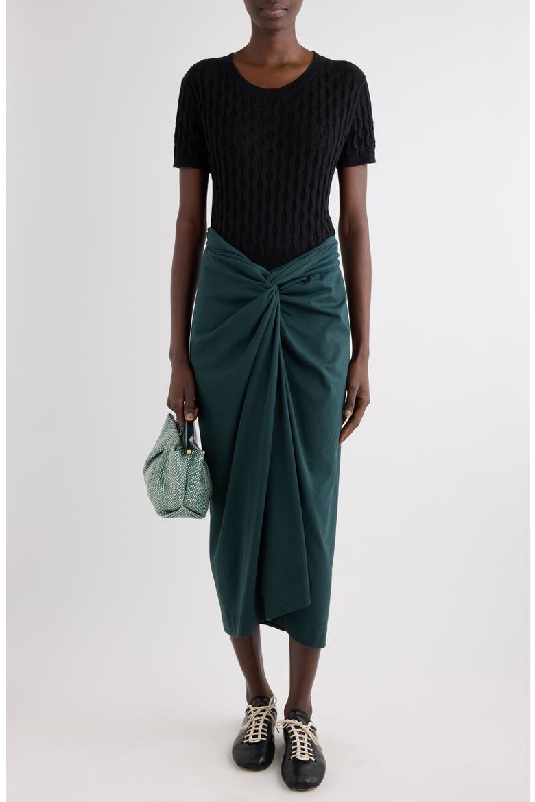 Twist Front Cotton Jersey Midi Skirt, Alternate, color, DARK GREEN