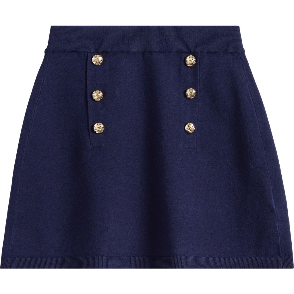 Reiss Navy 13-14 Yrs Knitted Button-detail A-line Skirt In Blue