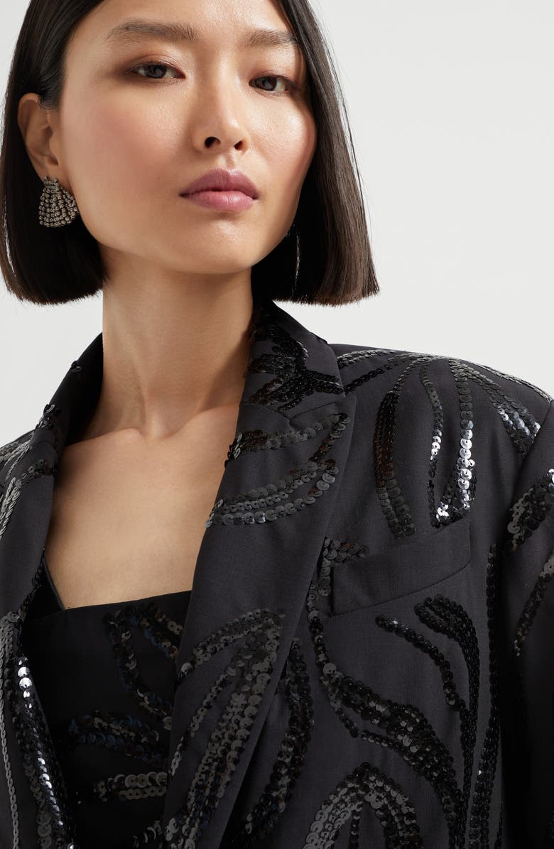 Brunello Cucinelli Blazer with dazzling floral embroidery, Alternate, color, Black