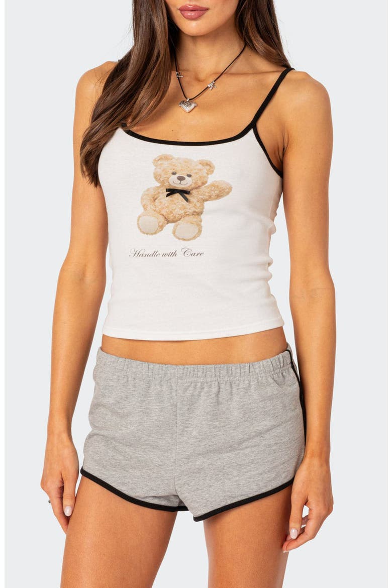 Klara Crop Stretch Cotton Graphic Camisole, Main, color, WHITE