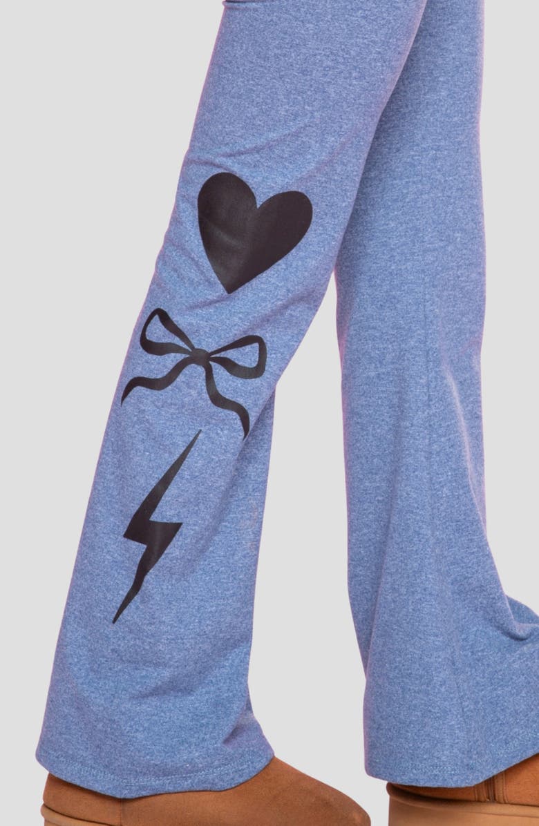 PixieLane Kids' Soft Luxe Flare Leggings, Alternate, color, Vintage Denim Elements