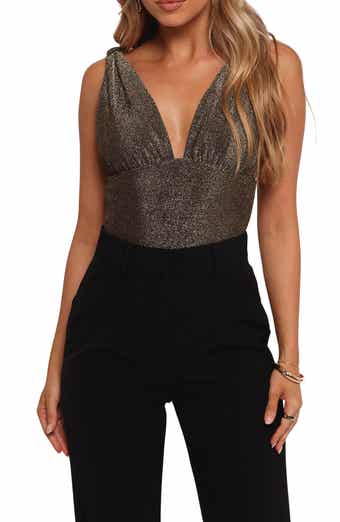 Petal & Pup Savannah Plunge Neck Shimmer Bodysuit