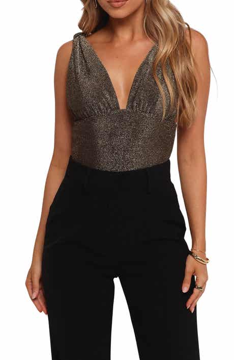Petal & Pup Savannah Plunge Neck Shimmer Bodysuit