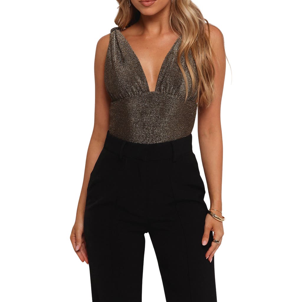 Petal And Pup Petal & Pup Savannah Plunge Neck Shimmer Bodysuit In Gold