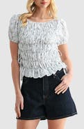 All in Favor Floral Smocked Side Tie Cotton Top