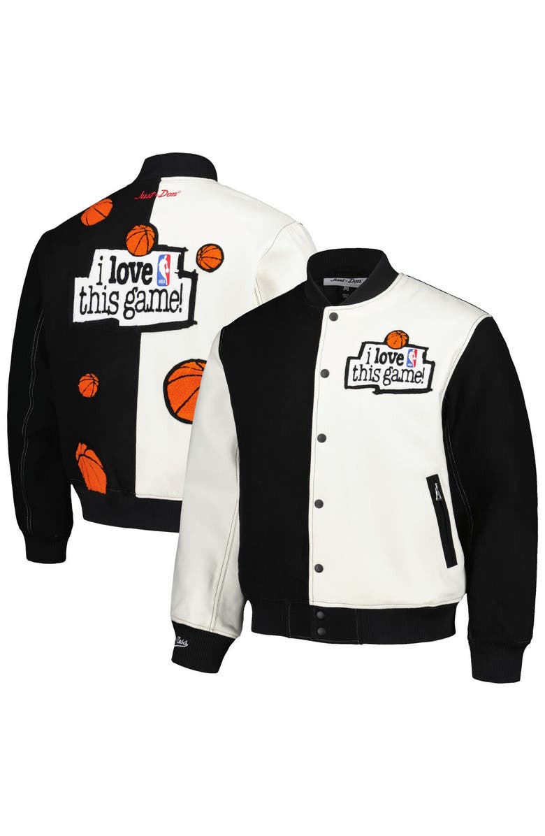 Mitchell & Ness Men's Mitchell & Ness x Just Don Black/White NBA I Love This Game! Full-Snap Jacket, Main, color, 