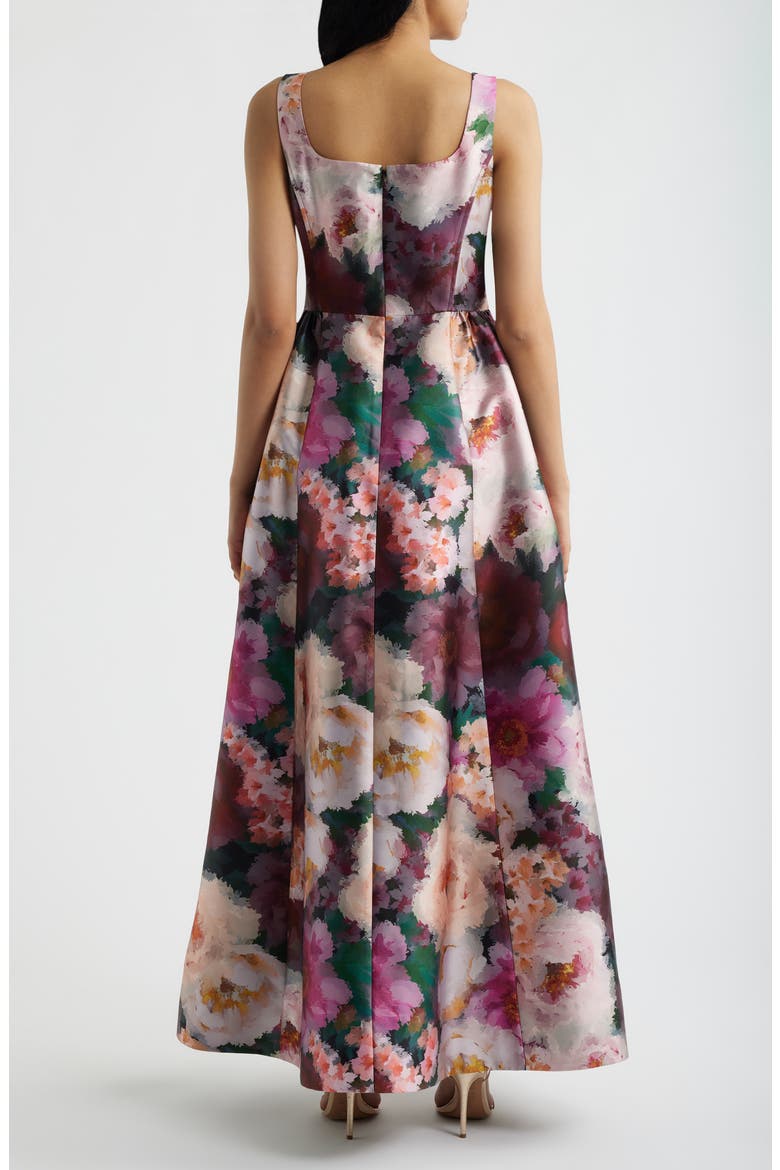 Floral Print Mikado Gown, Alternate, color, PINK/ WINE MULTI