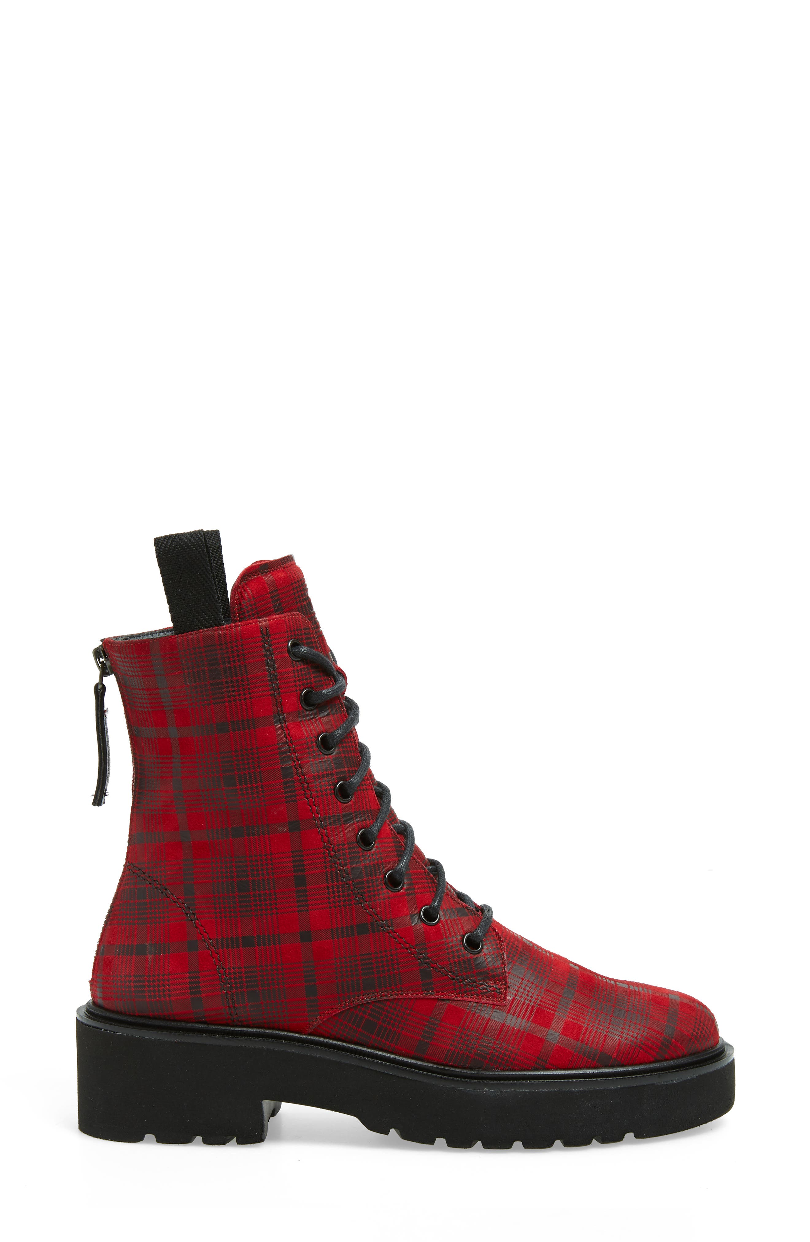Bronx Lace-Up Platform Boot, Alternate, color, CHILI PLAID