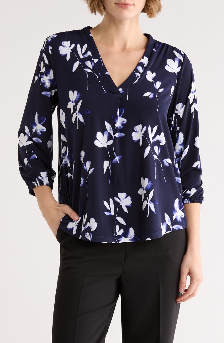 Vince Camuto Balloon Sleeve Knit Top, Main, color, Navy/ White