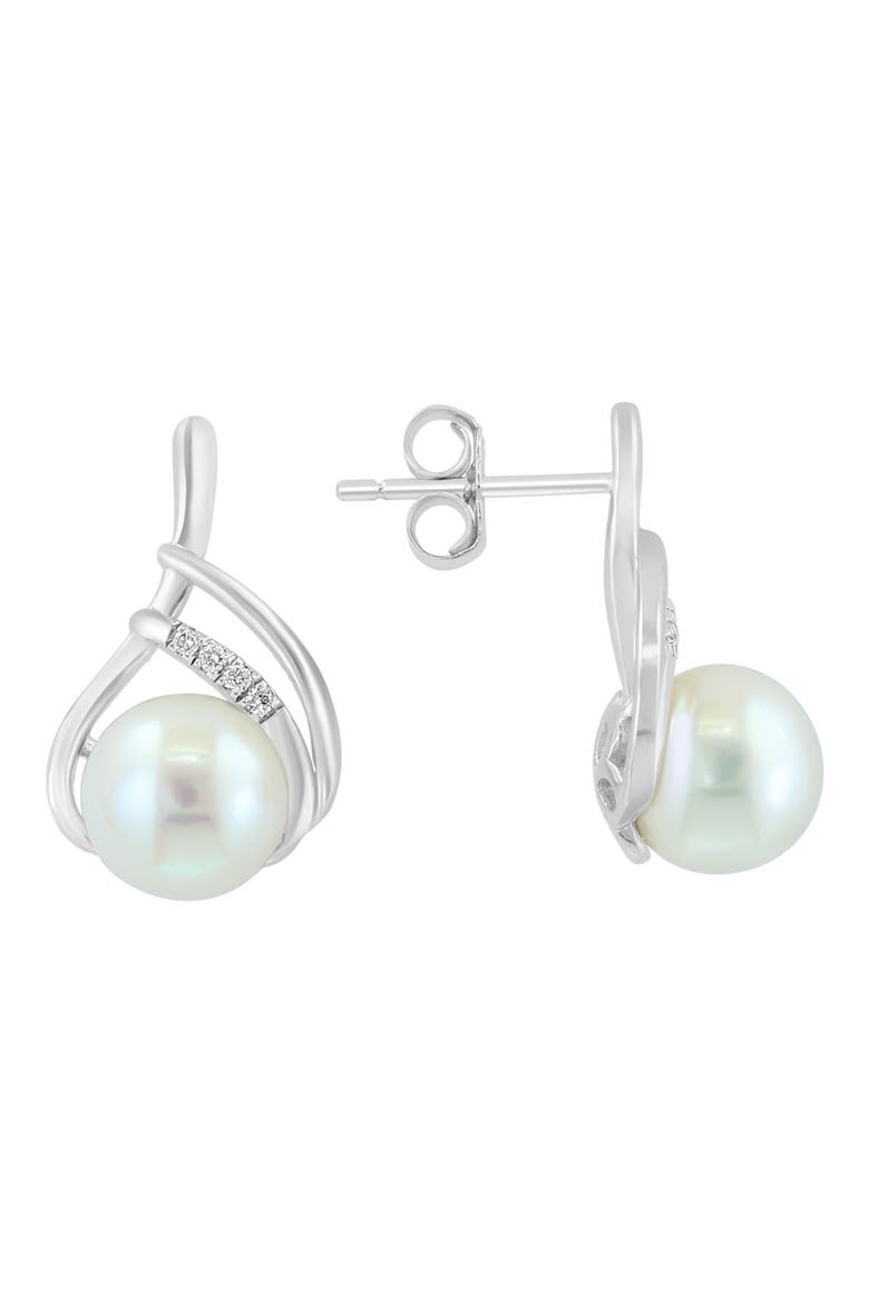 Freshwater Pearl & Diamond Stud Earrings - 0.04ct., Main, color, WHITE