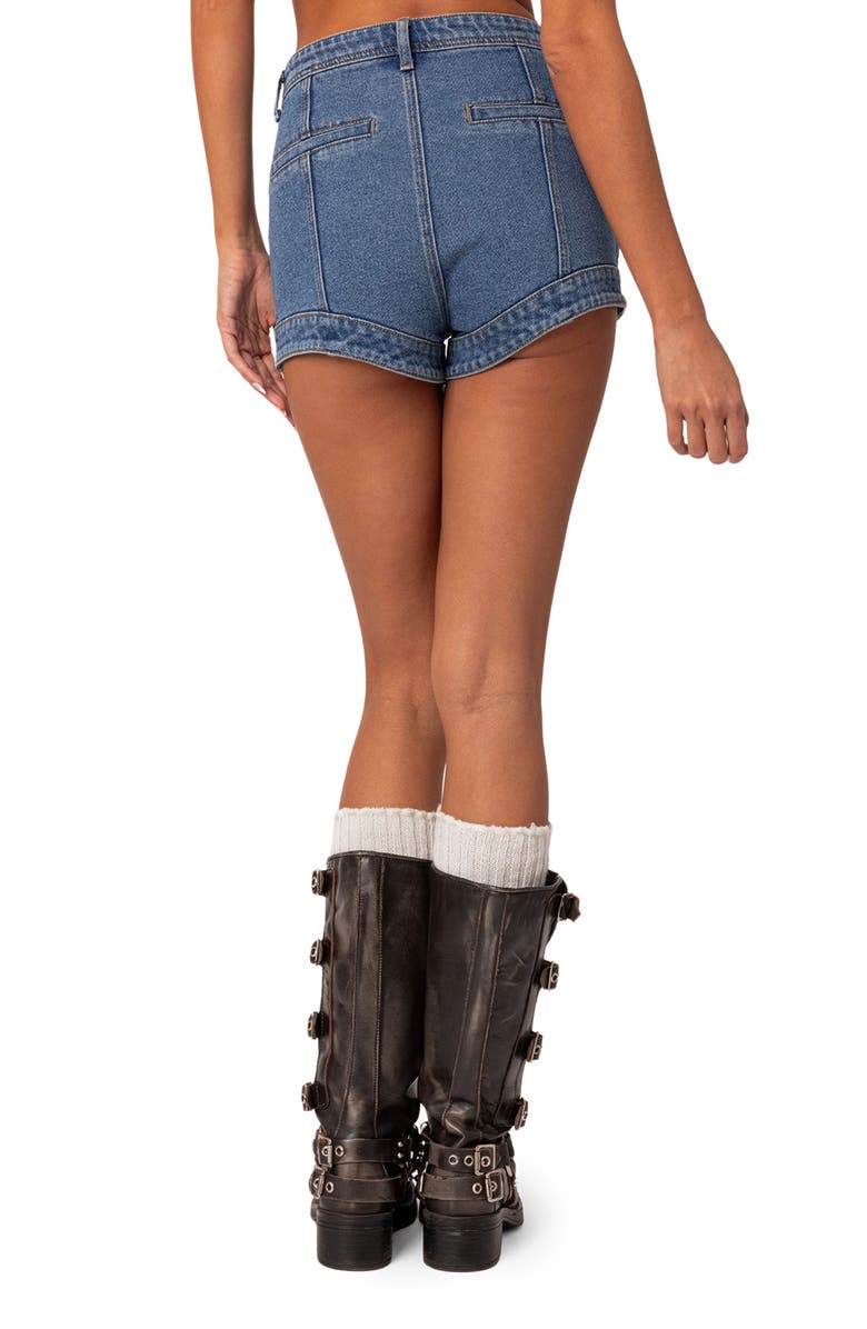EDIKTED Fernanda Curved Hem High Waist Denim Shorts, Alternate, color, 