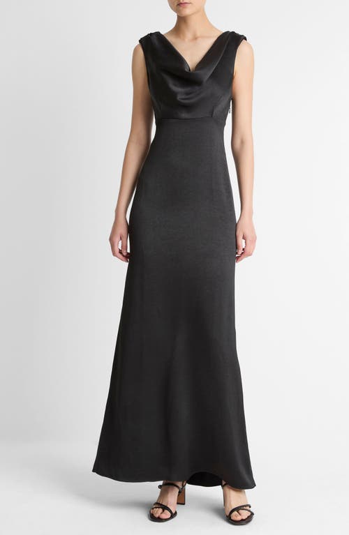 Vince Drape Cowl Neck Sleeveless Satin Gown In Black