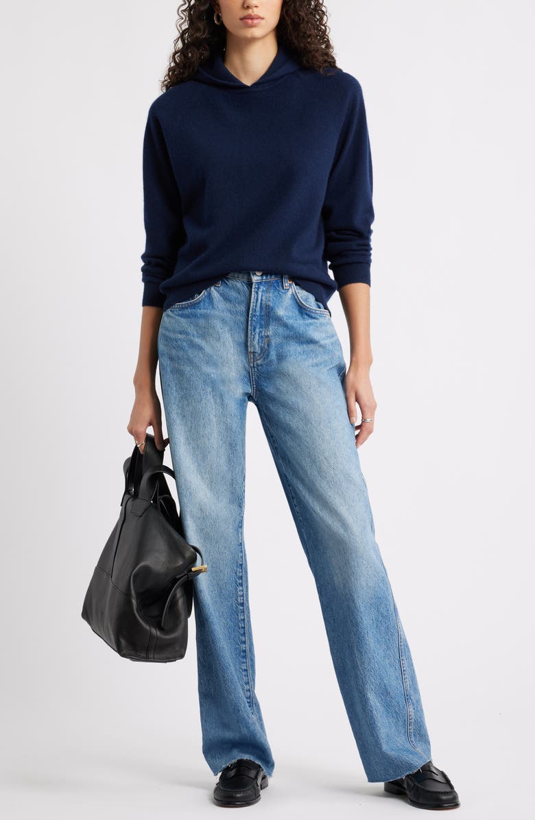 Nordstrom Cashmere Sweater Hoodie, Alternate, color, Navy Night