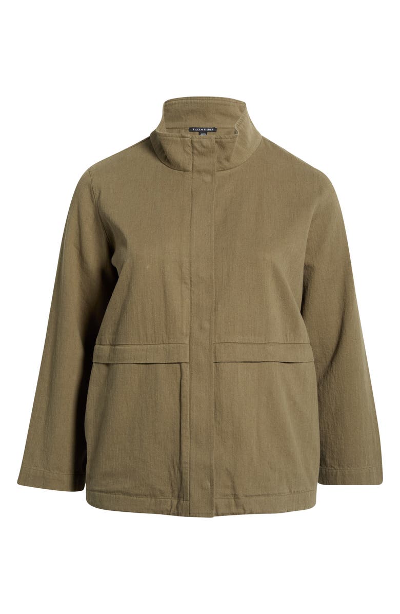 Eileen Fisher Zip-Up Organic Cotton & Organic Linen Jacket, Main, color, Olive
