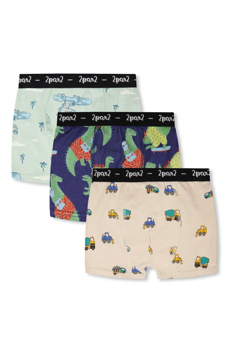 Deux par Deux Organic Cotton Adventure Boxers Pack Of 3, Main, color, Beige Printed Trucks