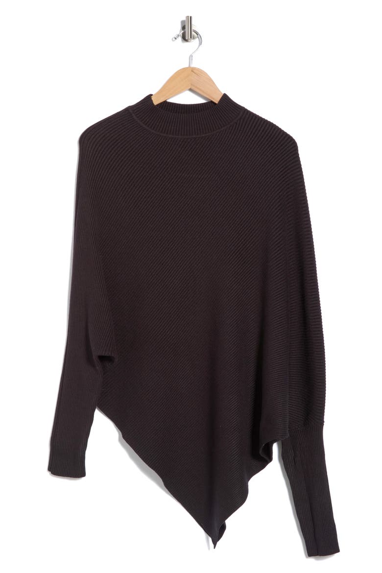 Mock Neck Ribbed Asymmetric Sweater, Alternate, color, BLACK