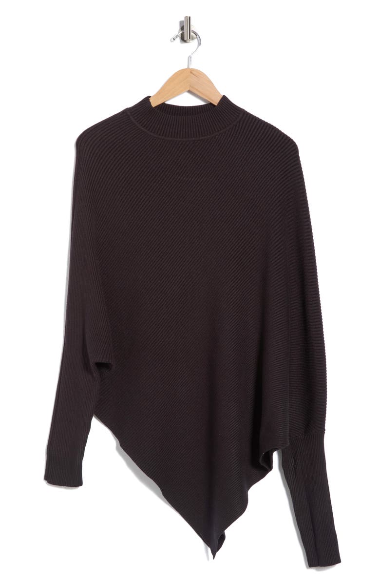 PATRIZIA LUCA Mock Neck Ribbed Asymmetric Sweater, Alternate, color, Black