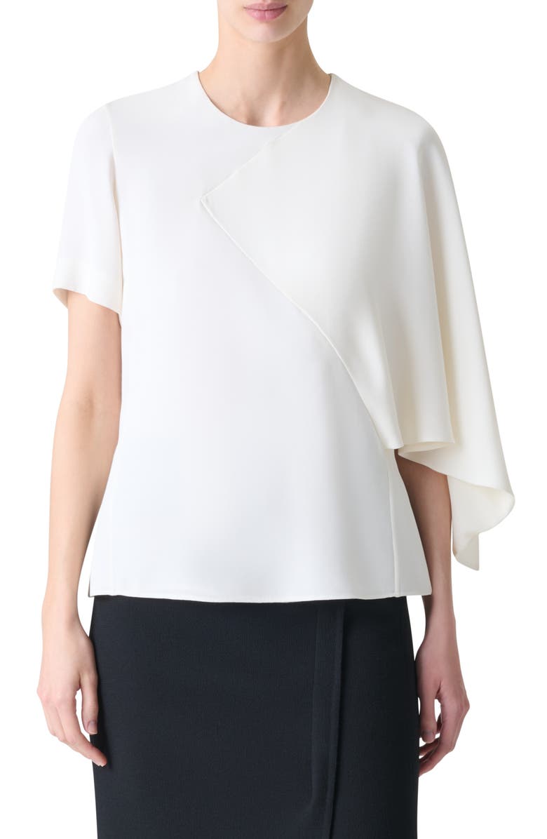 Akris Mismatched Sleeve Silk Crepe Top, Main, color, Ecru
