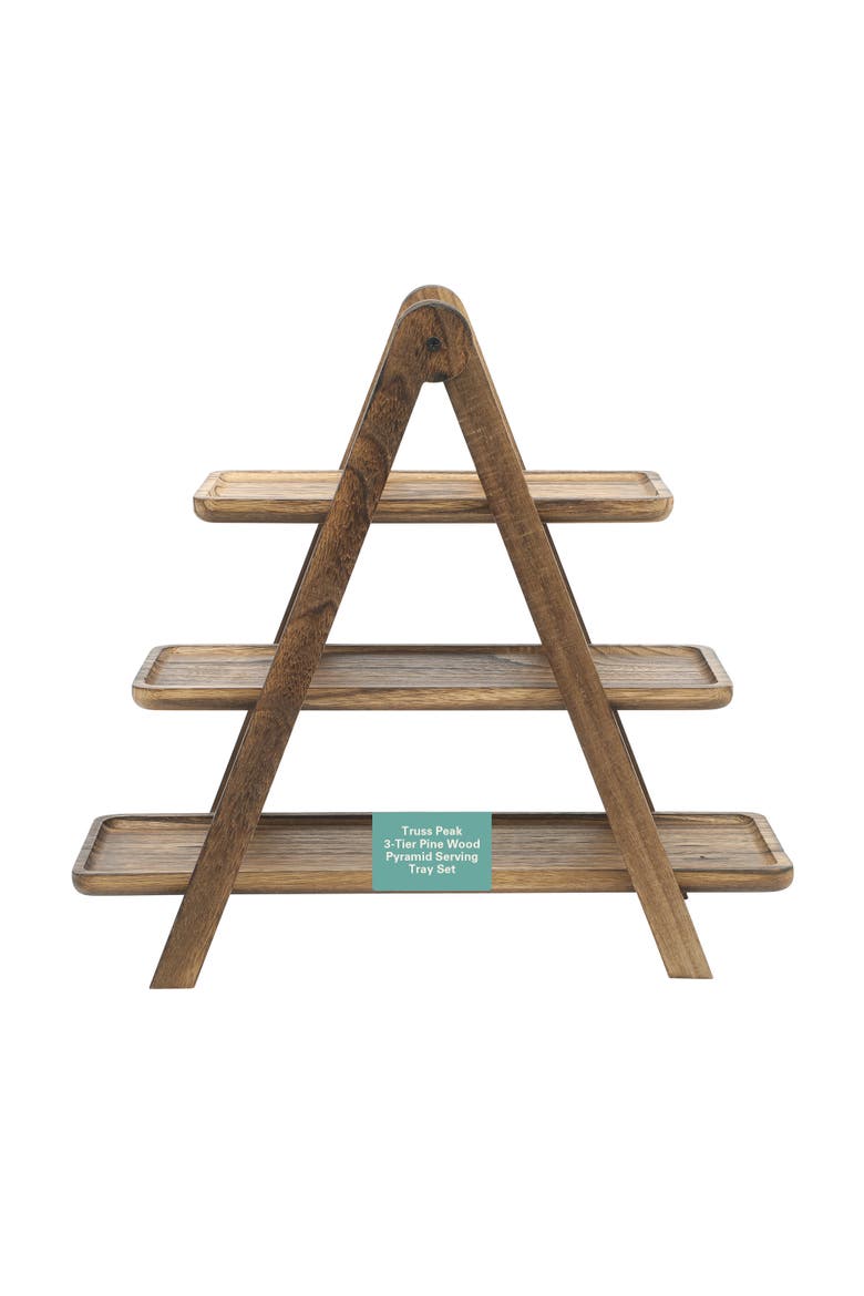 Truss Peak 4-Piece Acacia Wood Cupcake Display Stand Set, Main, color, Natural