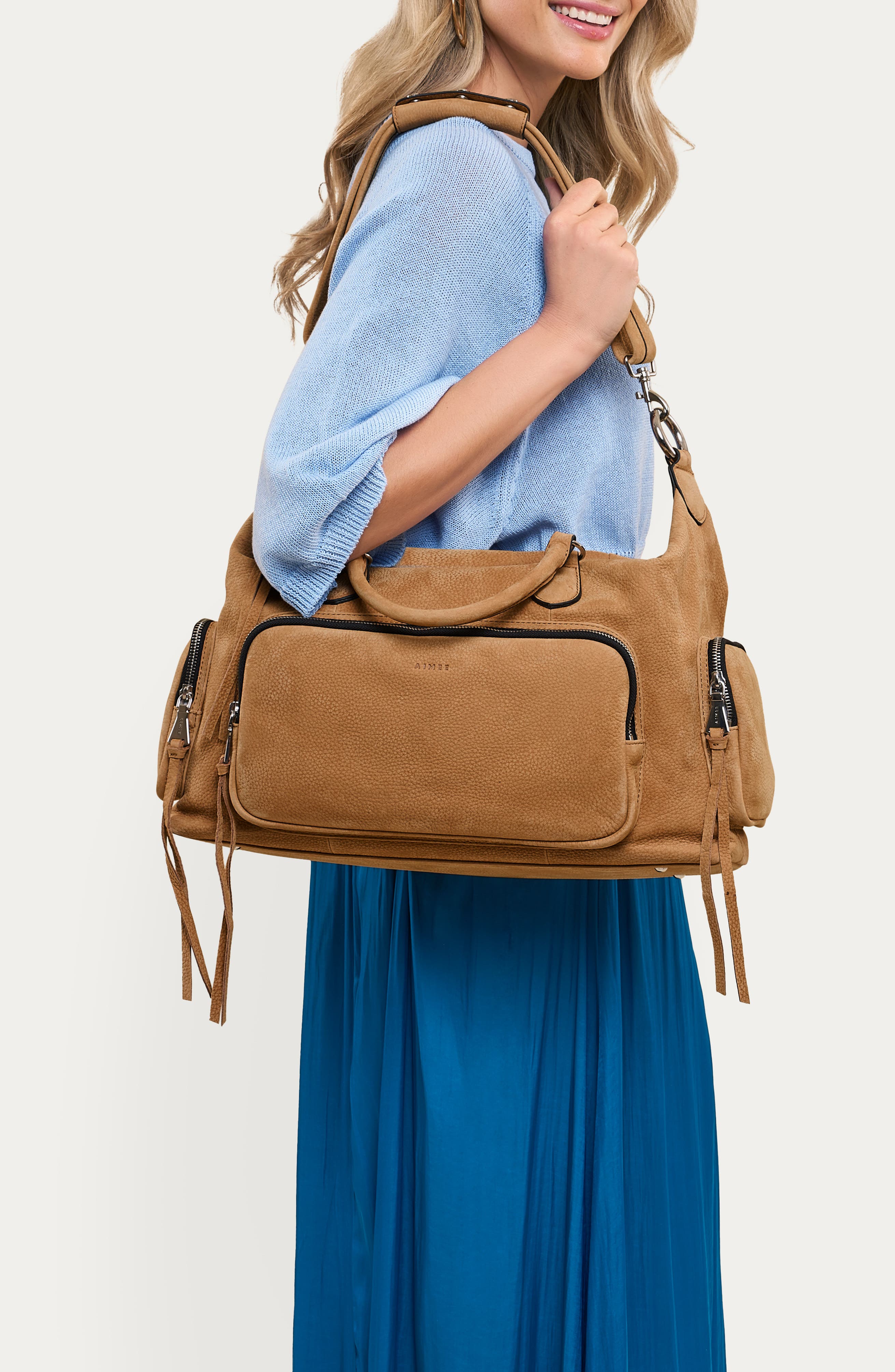 Away We Go Leather Duffle Bag, Alternate, color, LATTE NUBUCK