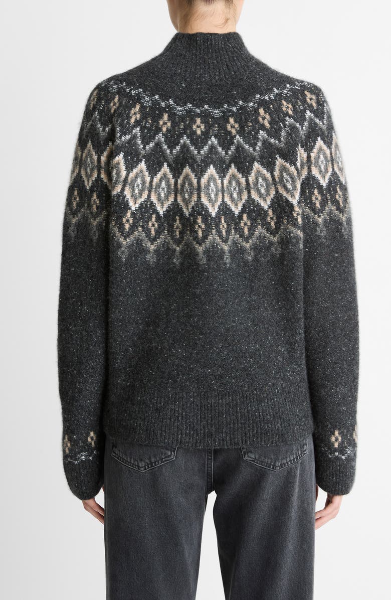 Vince Donegal Fair Isle Cashmere Mock Neck Sweater, Alternate, color, Heather Charcoal Combo