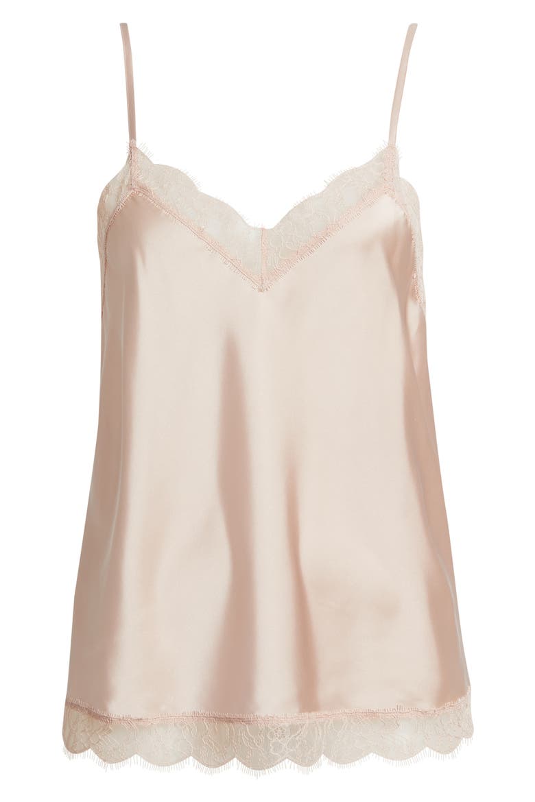 Scalloped Lace Trim Satin Camisole, Alternate, color, IVORY EGRET
