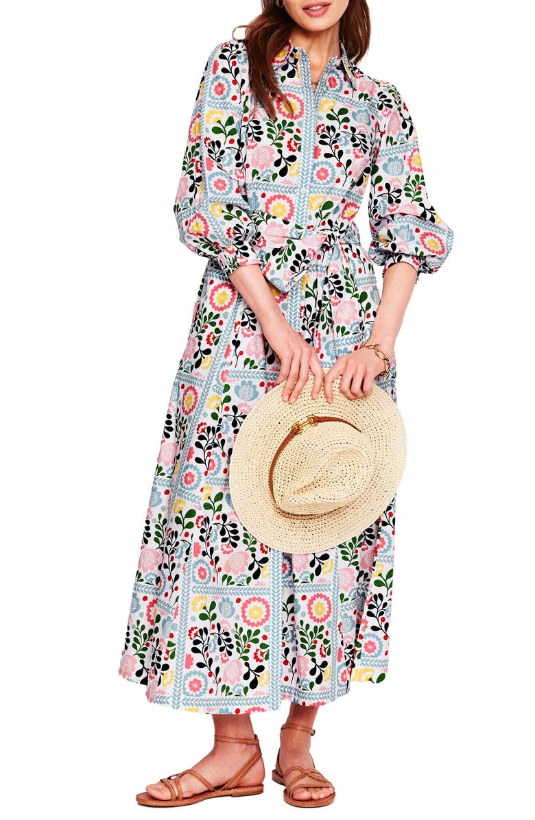 Boden Clara Floral Print Cotton Maxi Shirtdress, Main, color, 