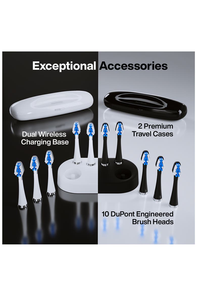DUO Dual Ultrasonic Toothbrushes with 10 DuPont Brush Heads & 2 Travel Cases, Alternate, color, NO COLOR