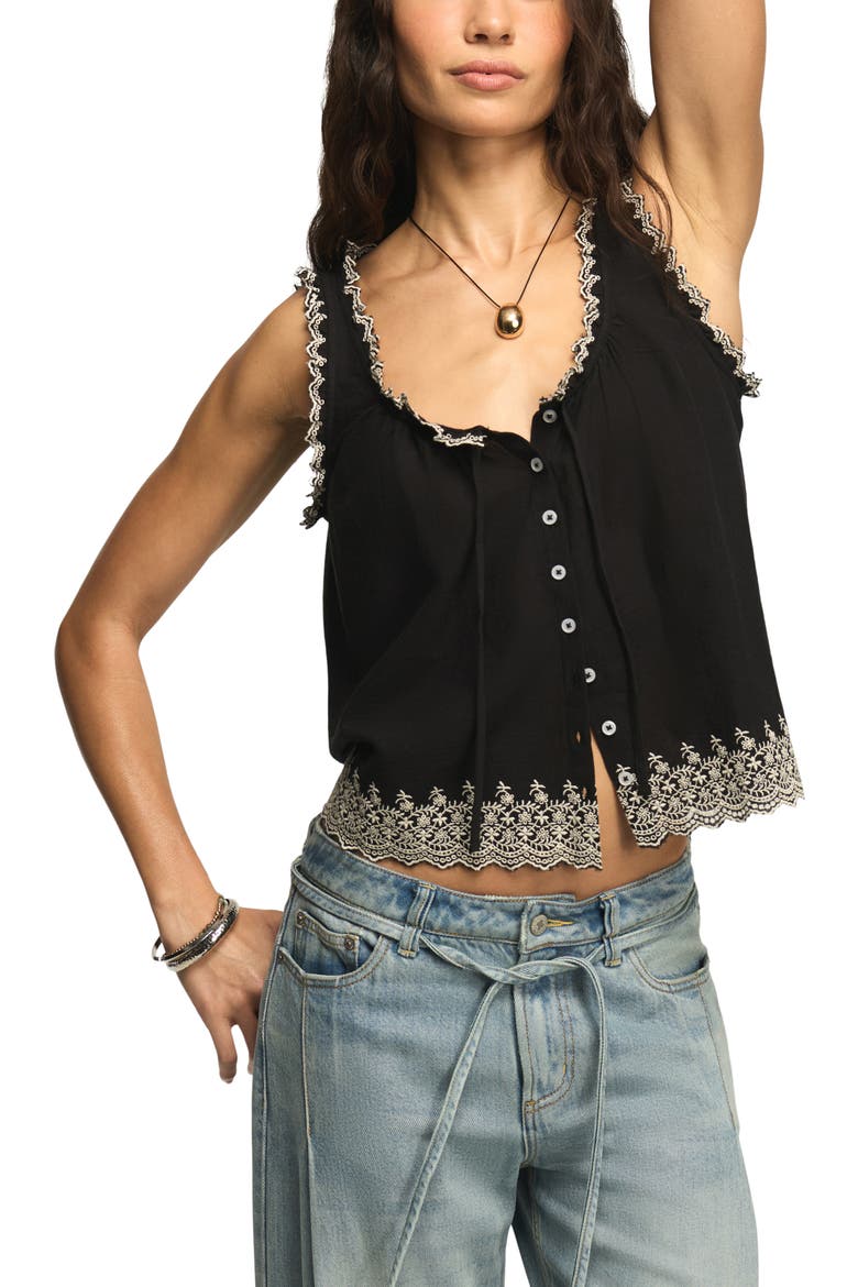 Floral Embroidered Cotton Swing Tank, Main, color, CAVIAR