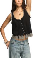 Lucky Brand Floral Embroidered Cotton Swing Tank