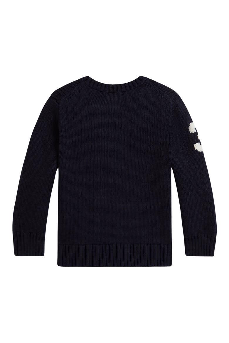 Kids' Polo Bear Cotton Crewneck Sweater, Alternate, color, NAVY