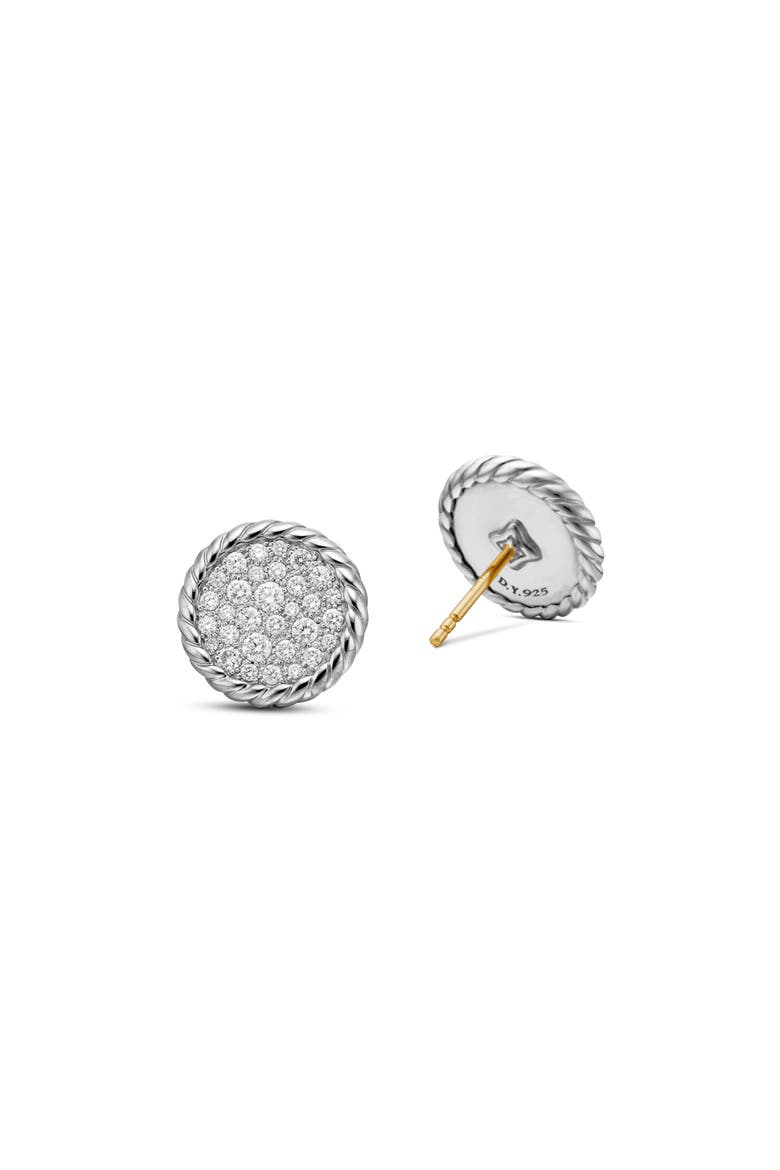 Elements® Pavé Plate Diamond Button Stud Earrings, Alternate, color, STERLING SILVER