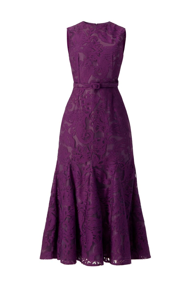 Sleeveless Lace Long Dress with Belt, Alternate, color, Purple