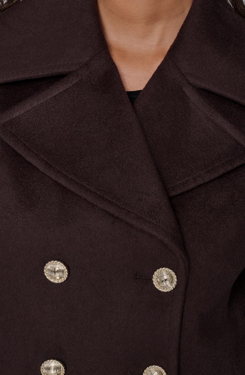 KARL LAGERFELD PARIS Low Waist Double Breasted Wool Blend Peacoat, Alternate, color, Chocolate