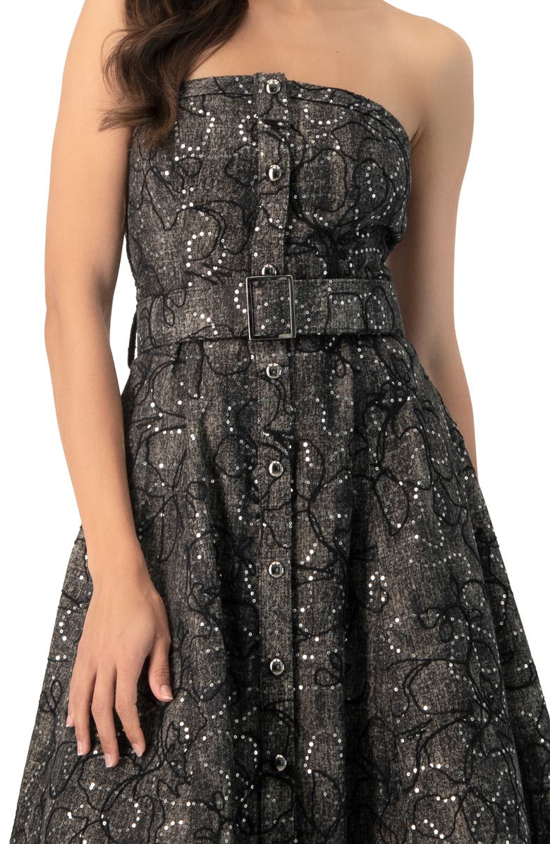 IVONNE Fantasy Denim Midi Strapless Dress, Alternate, color, Black