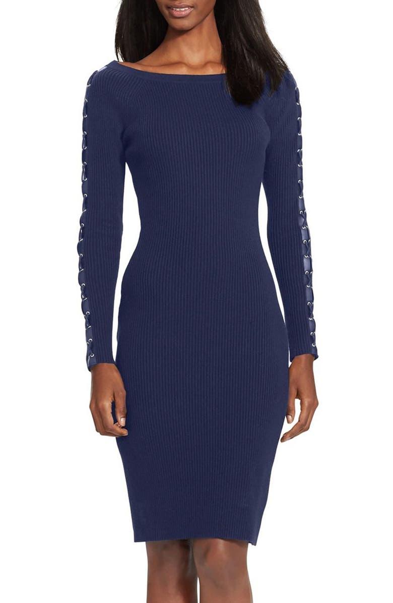 Lauren Ralph Lauren Lace-Up Sleeve Boatneck Sweater Dress | Nordstrom