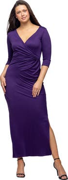 24seven Comfort Apparel Fitted V-Neck Side Slit Maxi Dress