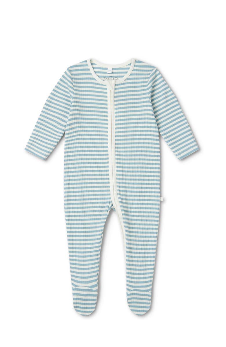 MORI Ribbed Stripe Two Way Zip-Up Sleepsuit, Main, color, Sea Stripe