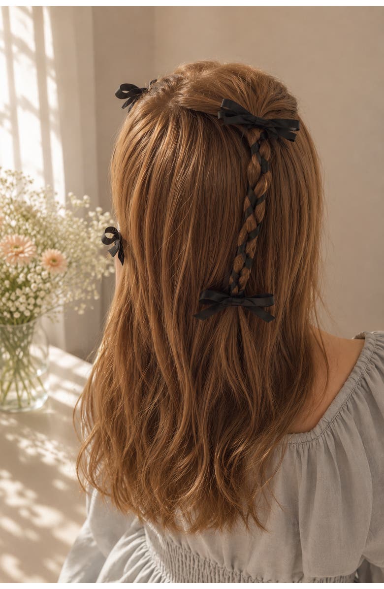 Puttisu Ribbon Bow Clip Set, Alternate, color, Black