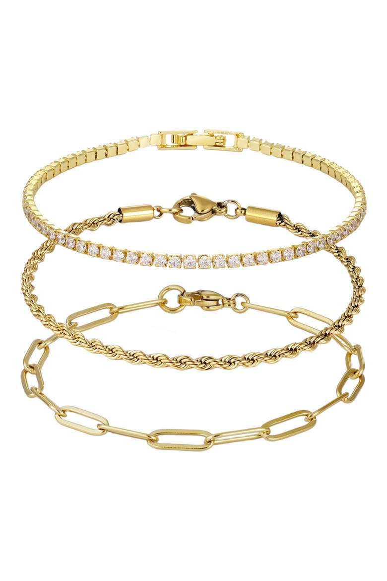 Set of 3 Paper Clip Rope Chain Bracelets, Main, color, GOLD