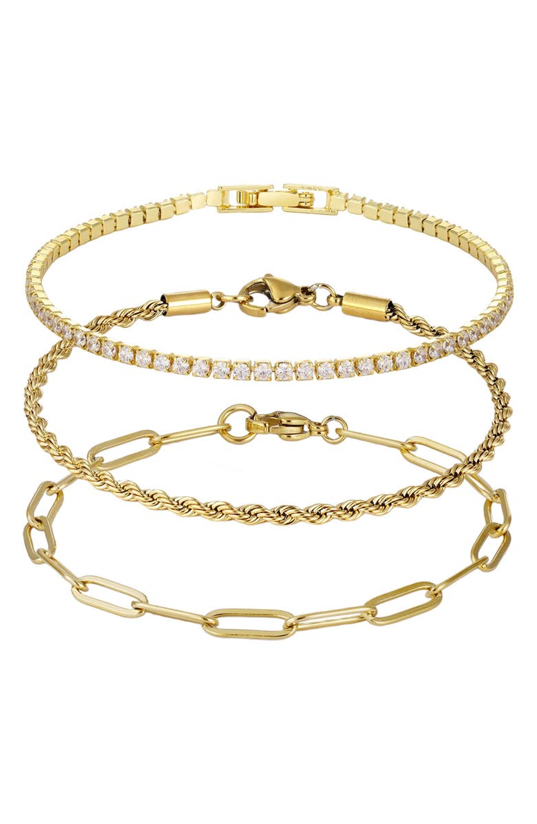 Adornia Set of 3 Paper Clip Rope Chain Bracelets, Main, color, 