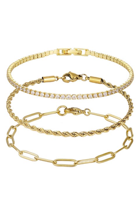 Set of 3 Paper Clip Rope Chain Bracelets