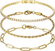 Adornia Set of 3 Paper Clip Rope Chain Bracelets