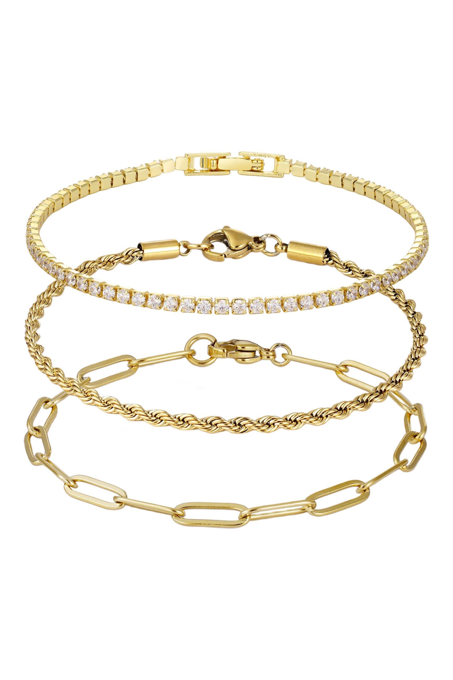 Paper Clip Rope Chain Adornia Set of 3 Paper Clip Rope Chain Bracelets (Women) | Nordstromrack