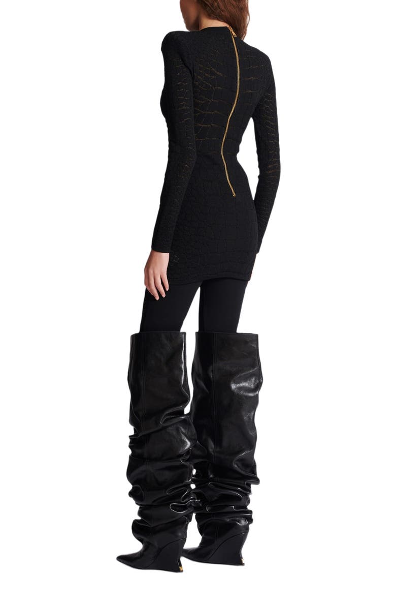 Balmain Short Sequin Dress In Crocodile Knit, Alternate, color, Black
