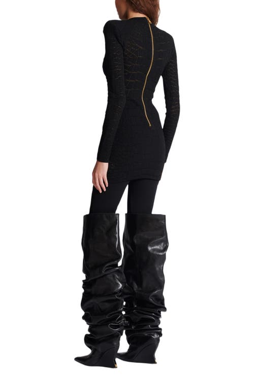 Balmain Short Sequin Dress In Crocodile Knit In Black