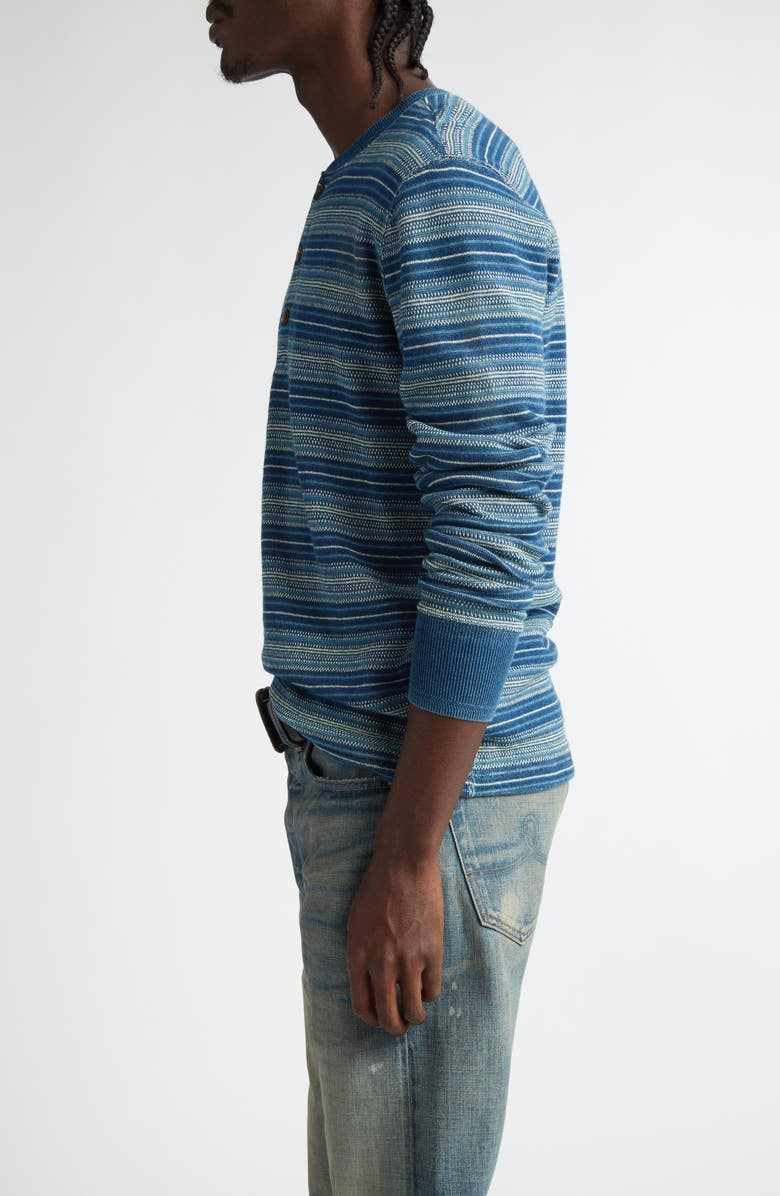 Double RL Indigo Stripe Jacquard Henley Shirt, Alternate, color, 